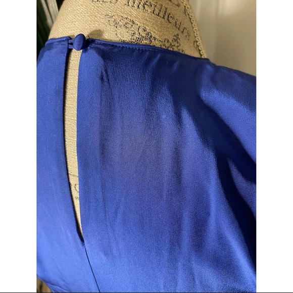 Vintage 1980s 100% Silk Cobalt Blue Peplum Short Sleeve Dress Size 8 - Picture 5 of 5